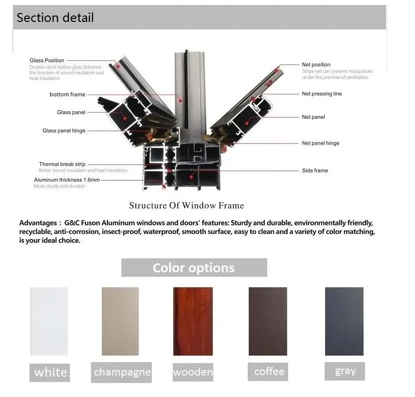 Aluminium Casement Window Resistance to Typhoon with Mosquito Mesh