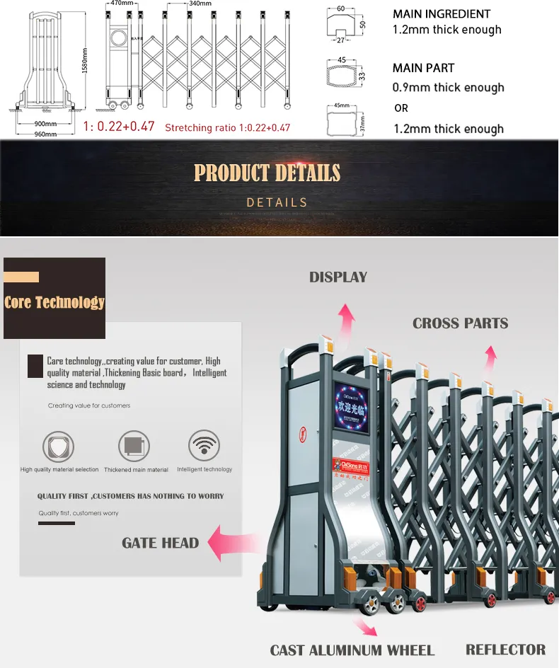 Aluminium Remote Control Retractable Entrance Security Stacking Gate