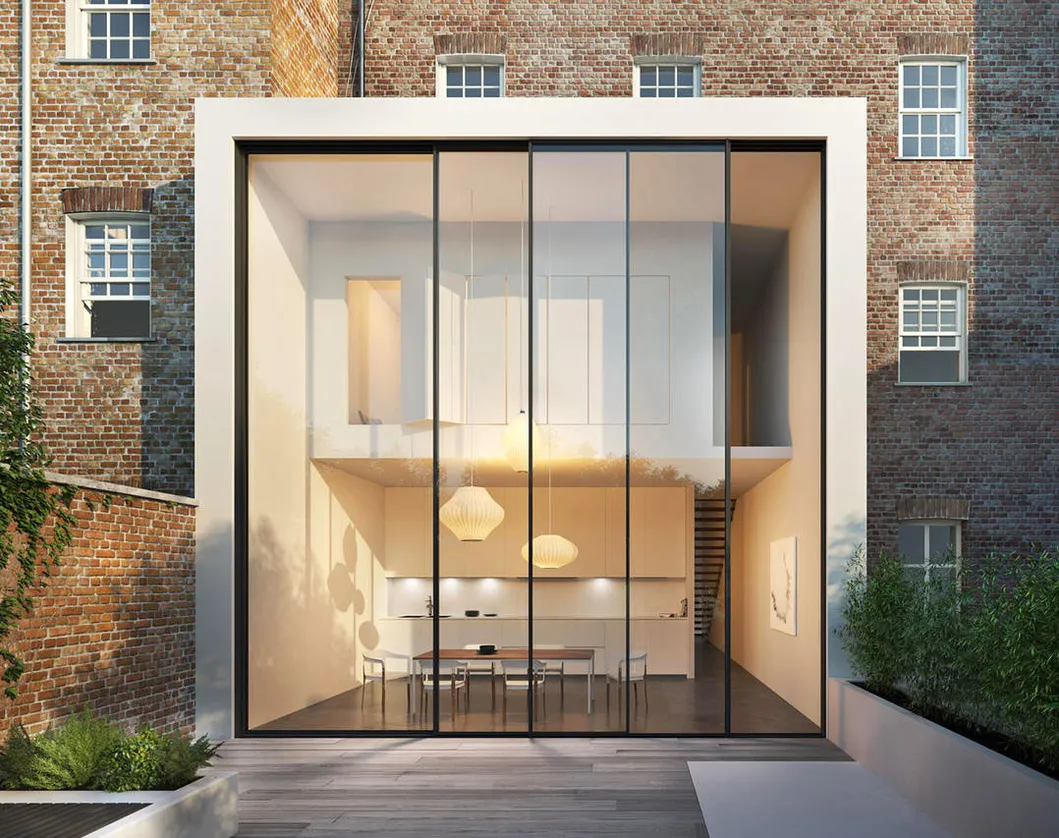 Aluminium Sliding Glass Doors in Mini-Frmae Design with Double Grilled Glass