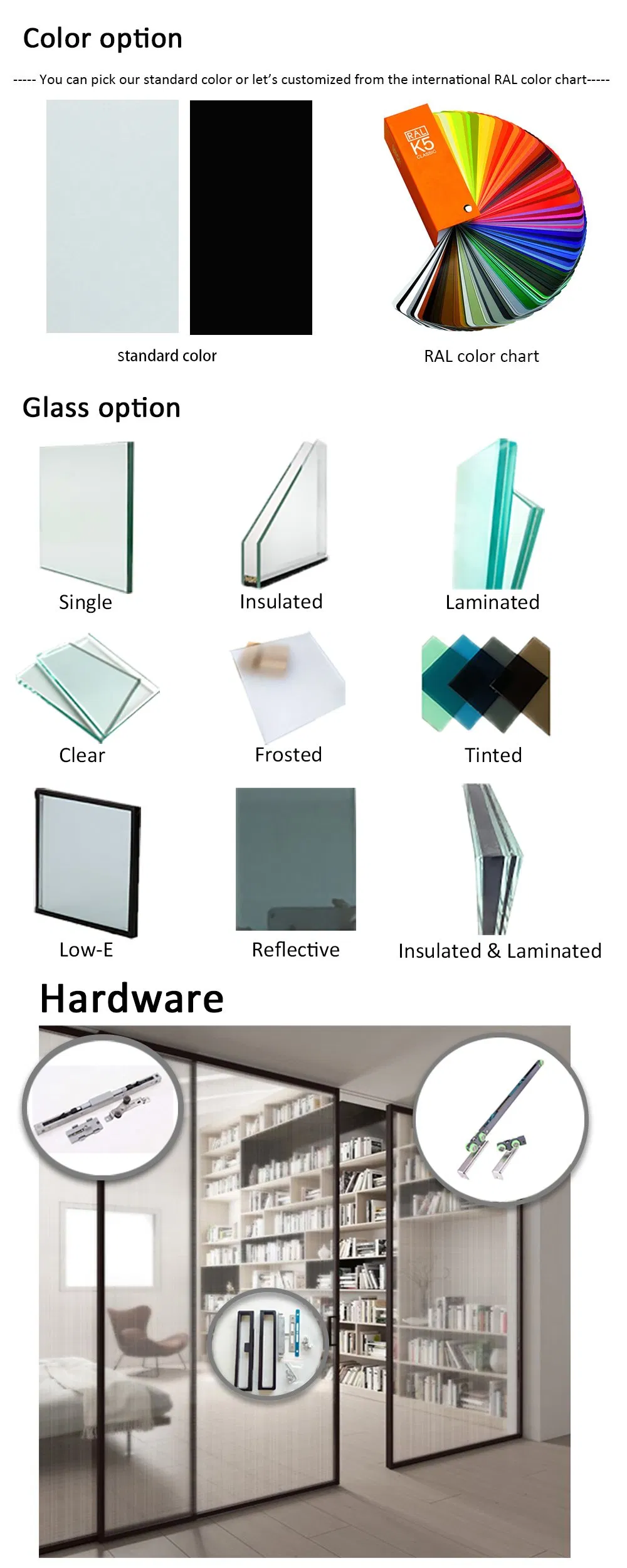 Aluminium Sliding Glass Doors in Mini-Frmae Design with Double Grilled Glass