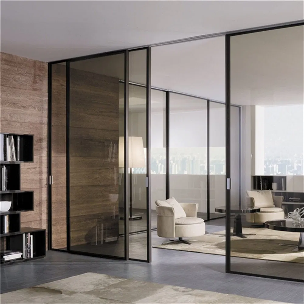 Aluminium Sliding Glass Doors in Mini-Frmae Design with Double Grilled Glass