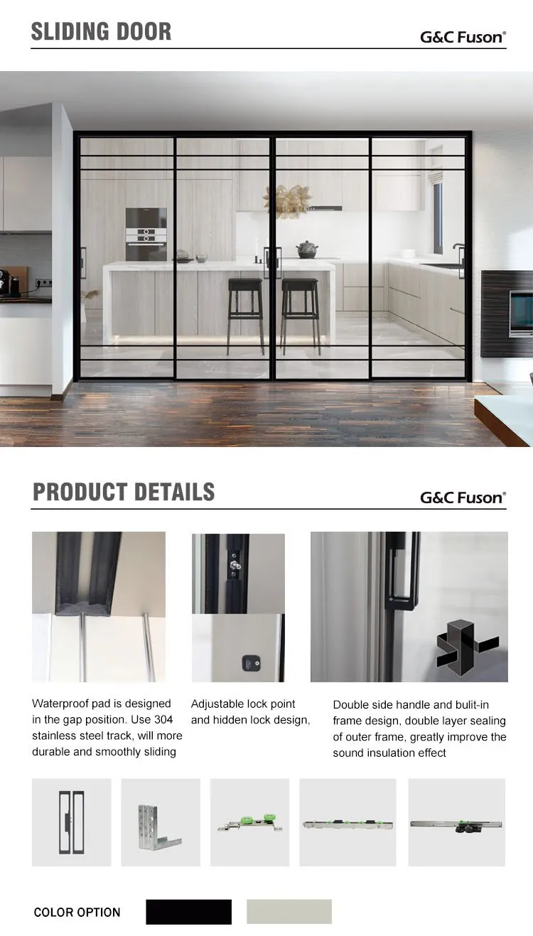 Aluminium Sliding Kitchen Glass Door with Aluminum Frame Thermal Break, Panoramic Sight Clear Glass Sliding Door