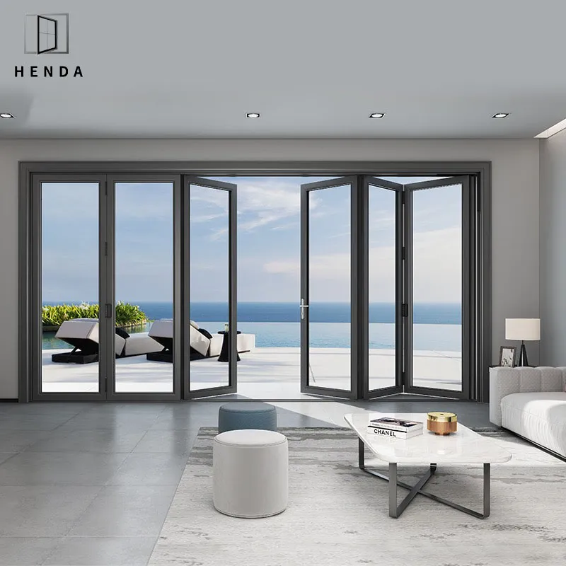 as 2047 Best Aluminum Framed Double Glazed 5 Fans Bifolding Thermal-Break Stylish Modern Luxury Design Bi-Folding Door