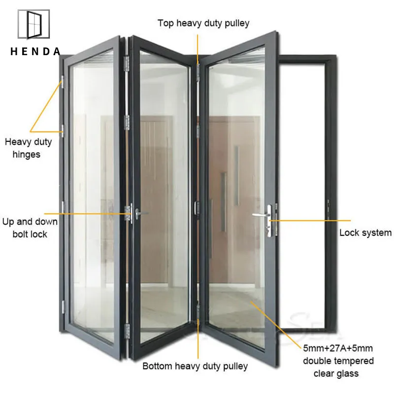 as 2047 Best Aluminum Framed Double Glazed 5 Fans Bifolding Thermal-Break Stylish Modern Luxury Design Bi-Folding Door