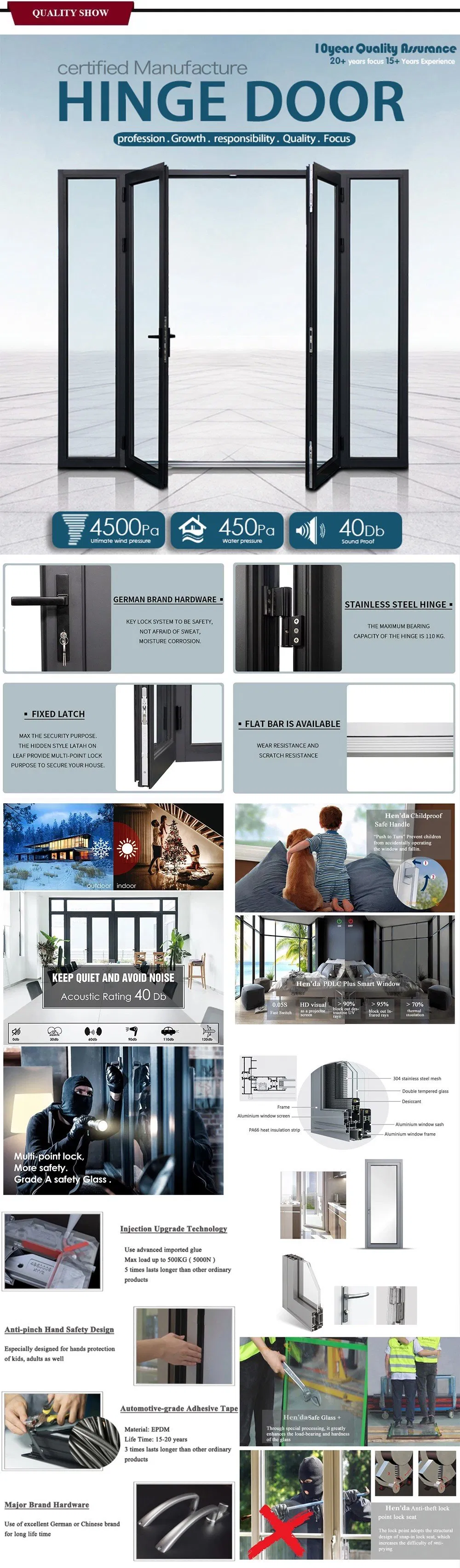 as 2047 Best Aluminum Framed Double Glazed 5 Fans Bifolding Thermal-Break Stylish Modern Luxury Design Bi-Folding Door