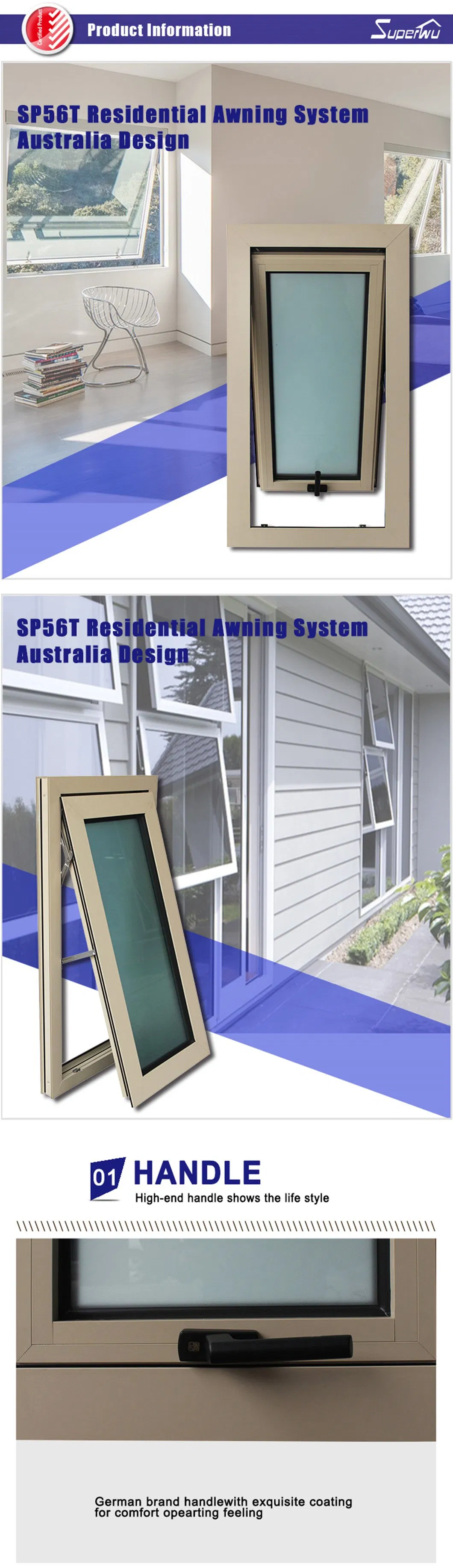 As2047 As2208 As1288 Standard Double Glazed Aluminium Awning Window with Australia Local Design