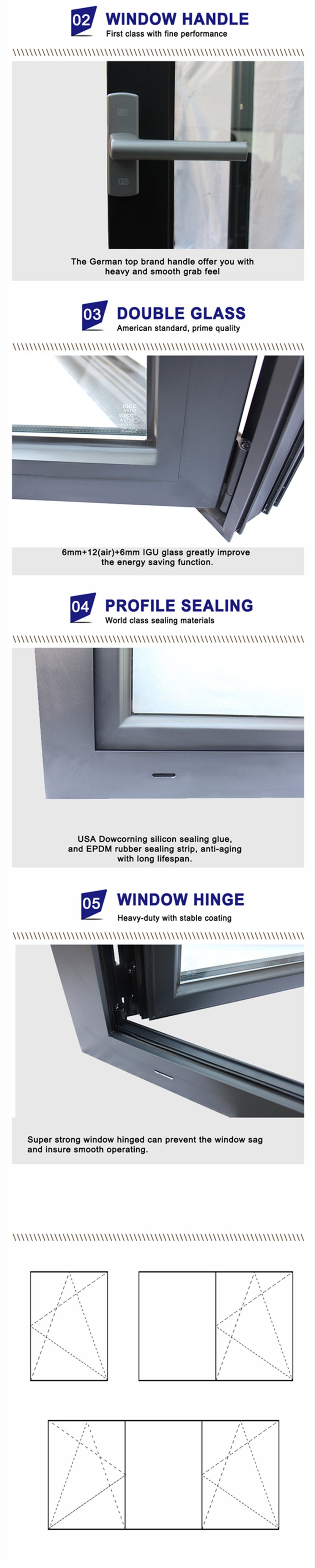 Australian Standard As2047 AS/NZS2208 As1288 Exterior Glass Aluminium Tilt and Turn Window