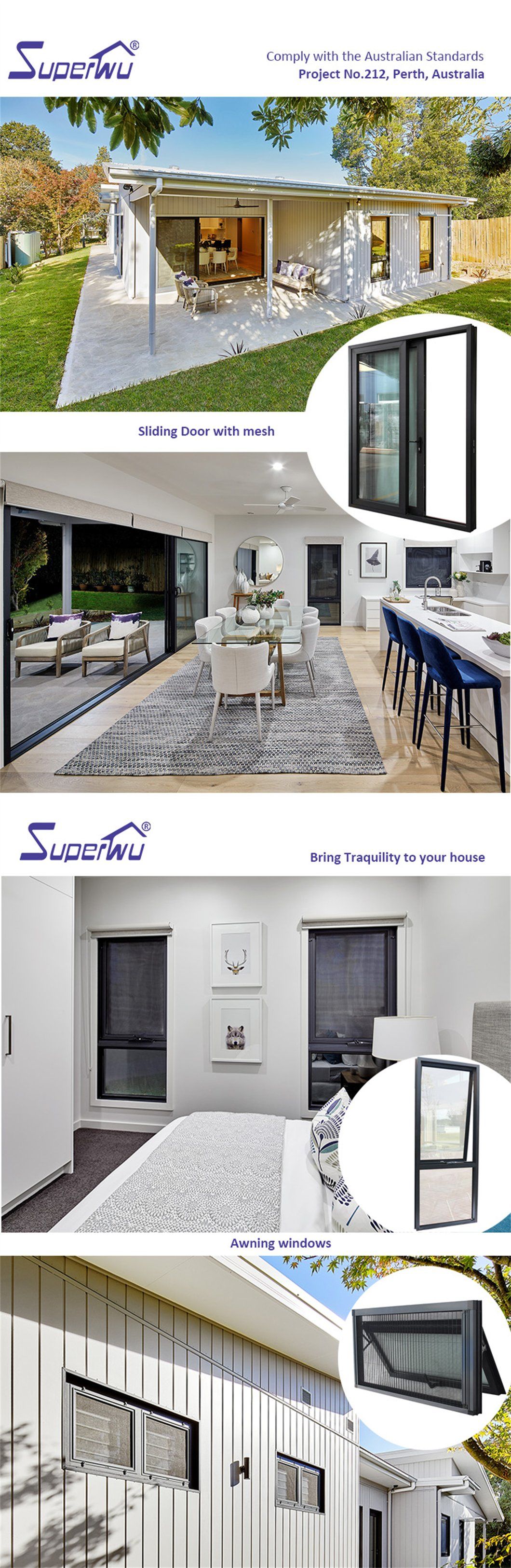 Australian Standard As2047 AS/NZS2208 As1288 Exterior Glass Aluminium Tilt and Turn Window