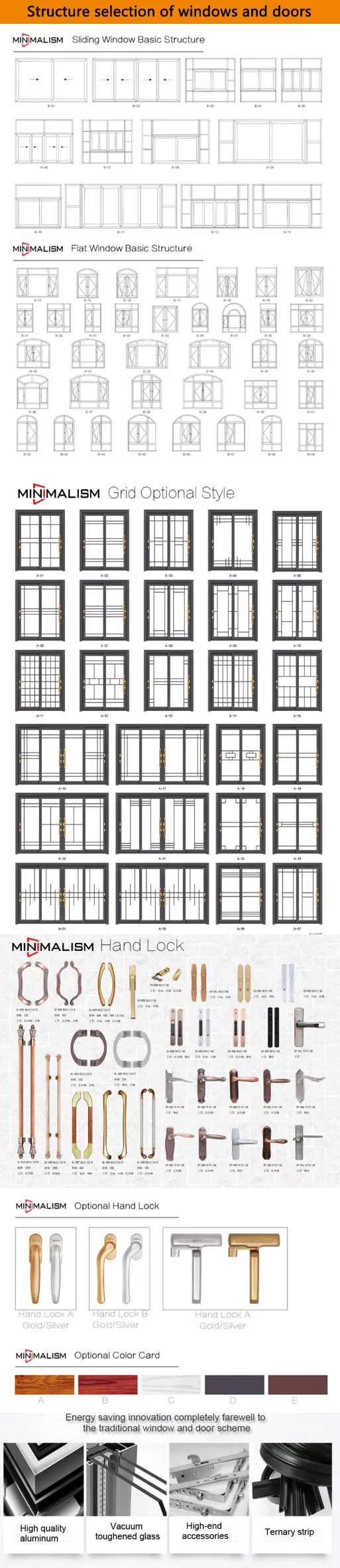 Building Material Aluminium Casemet/Swing Window with 5+9A+5mm Tempered Glass