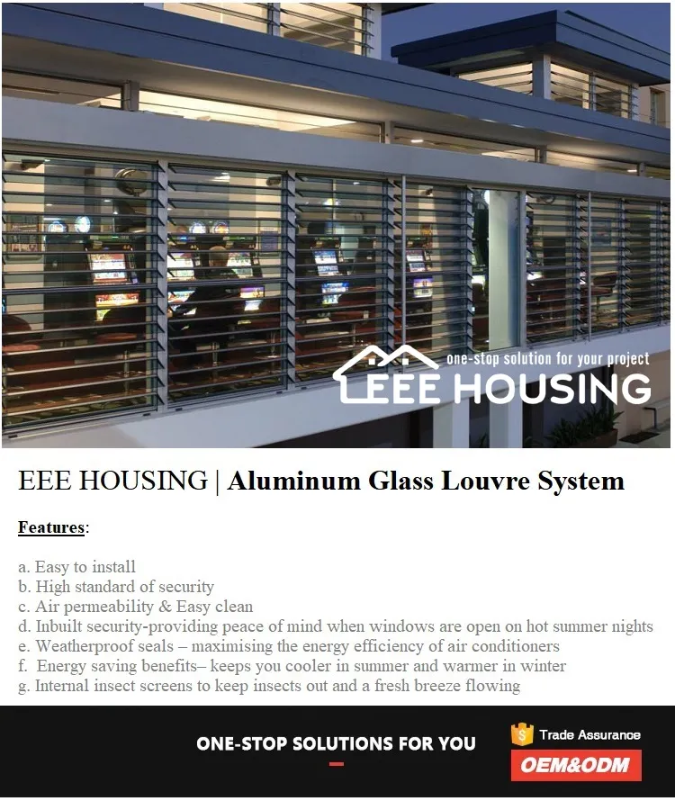 China Factory Direct Supply Hurricane-Proof Security Louvre Window, White Color Louvered Shutter Glass Louver Windows