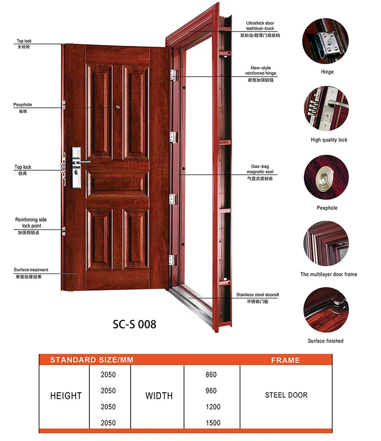 Commercial Entrance Steel Security Door with Hinges (SC-S004)