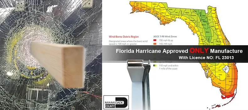 Florida Miami-Dade Noa Approval Aluminium Glazed Bifolding Window