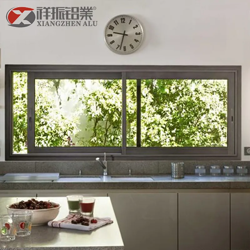 Foshan Xianzhen Aluminum Double Glass Tempered Low-E 2 Track Sliding Window Double Glass Leaf Window Grey Colour for Hotel Use