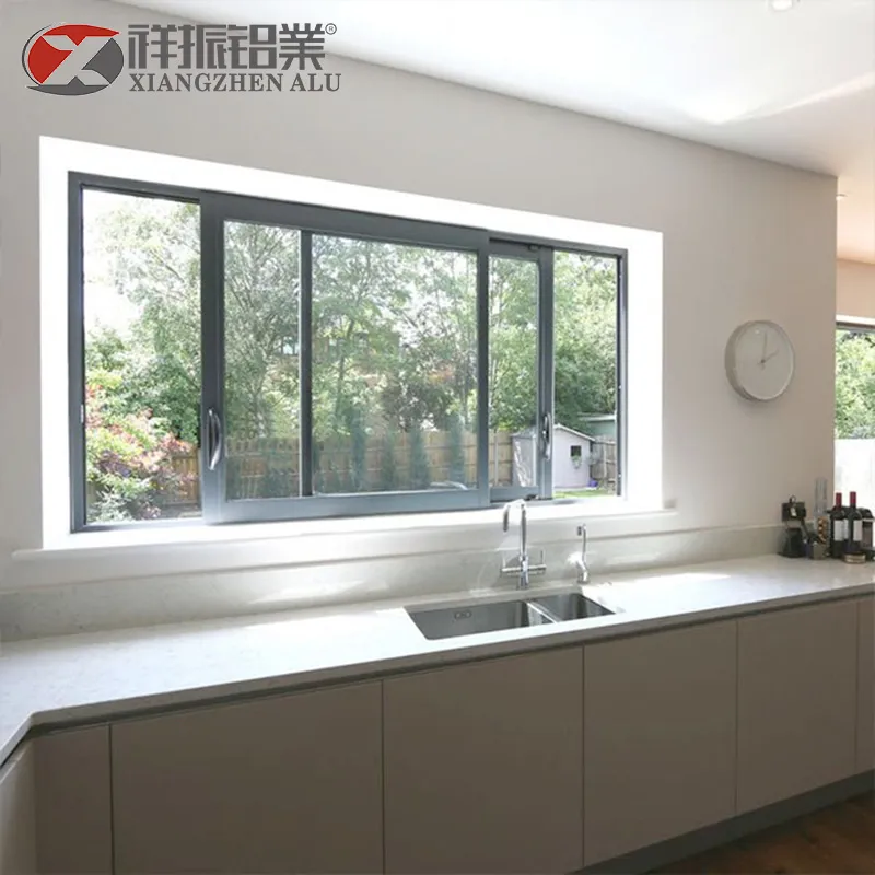 Foshan Xianzhen Aluminum Double Glass Tempered Low-E 2 Track Sliding Window Double Glass Leaf Window Grey Colour for Hotel Use