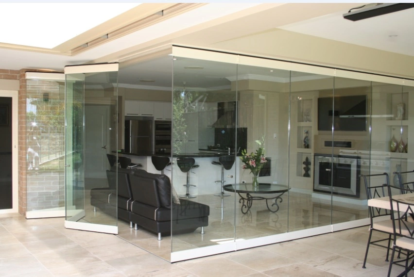 Frameless Glass Folding Sliding Door with Top Track