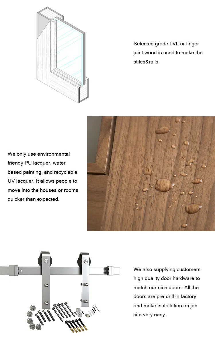 Full Lite Frosted Glass Wood Interior Barn Doors with Sliding Door Hardware Kit