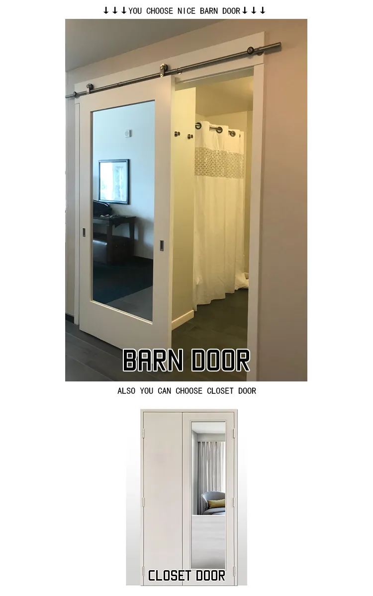 Full Lite Frosted Glass Wood Interior Barn Doors with Sliding Door Hardware Kit