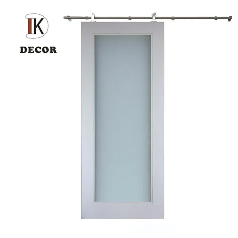 Full Lite Frosted Glass Wood Interior Barn Doors with Sliding Door Hardware Kit