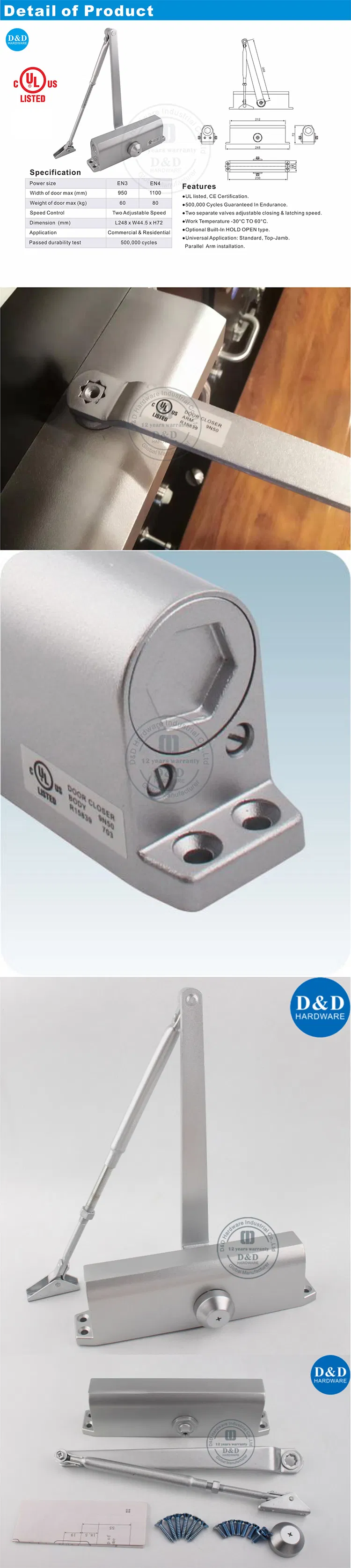 Heavy Duty UL Fire Strong Automatic Overhead Door Closer Installation