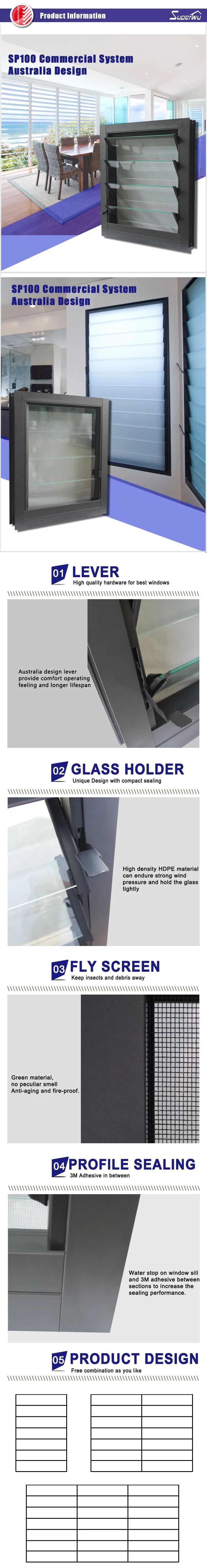 Hurricane-Proof Aluminum Glass Louvered Windows with Removable Screen