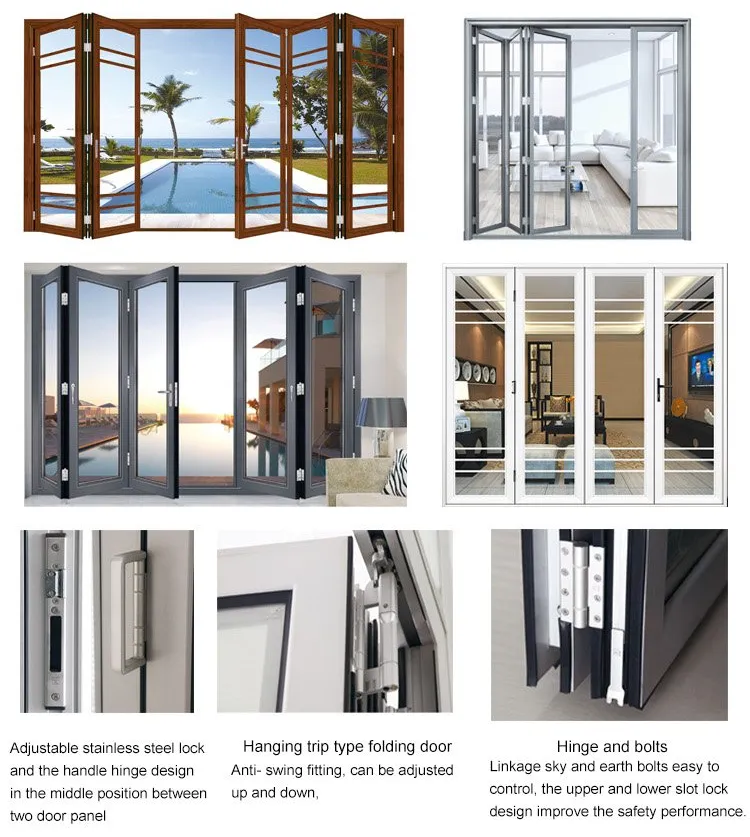Interior Bifold Design Aluminium Glass Folding/Bifolding Door Balcony Sliding Door for Villa, House Used Folding Door