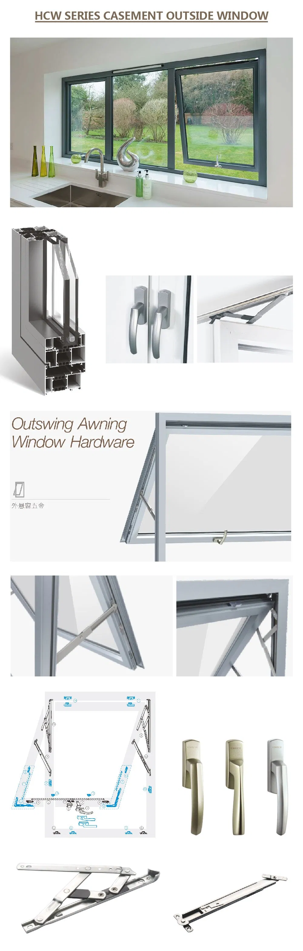 Latest Black Color Designs Top Hung Vertical Opening Awning Window