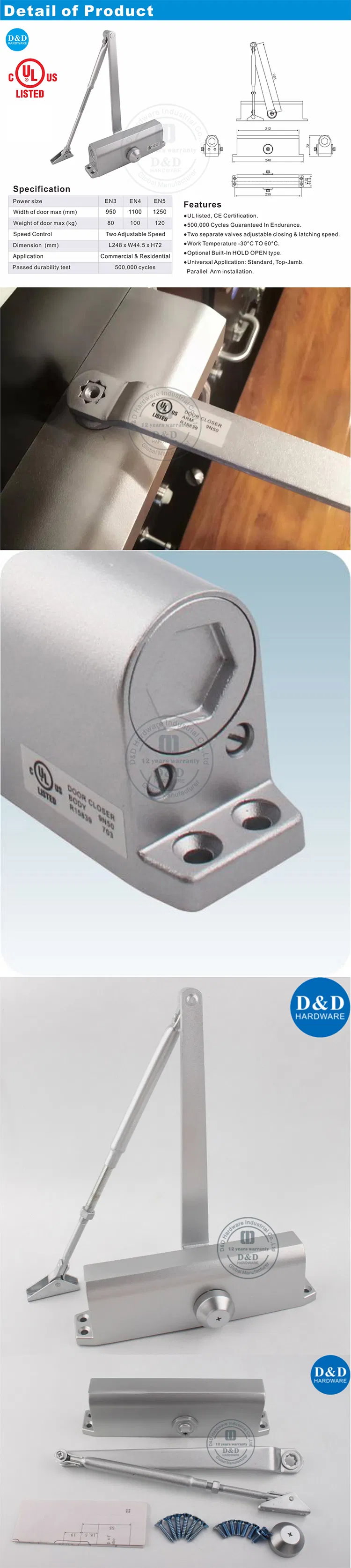 Manufacturers Heavy Duty Automatic Opener UL Fire Hotel Door Closer