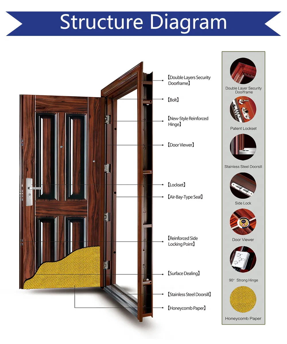 Modern Security Door Popular Fire Door Solid Wooden Security Door