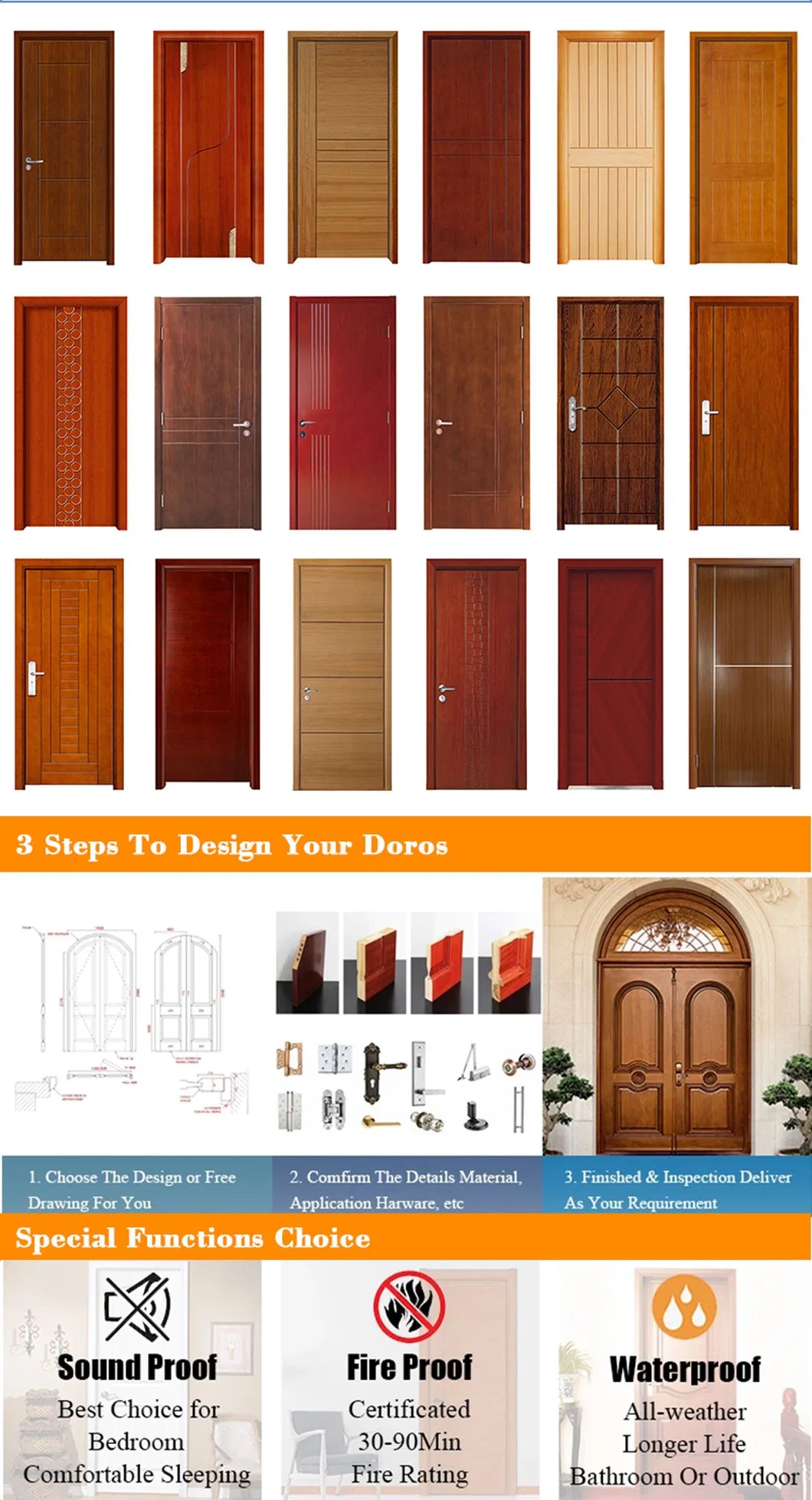 New Settings 20minutes UL Listed Teak Wood Fire Doors Single Leaf Wooden Door