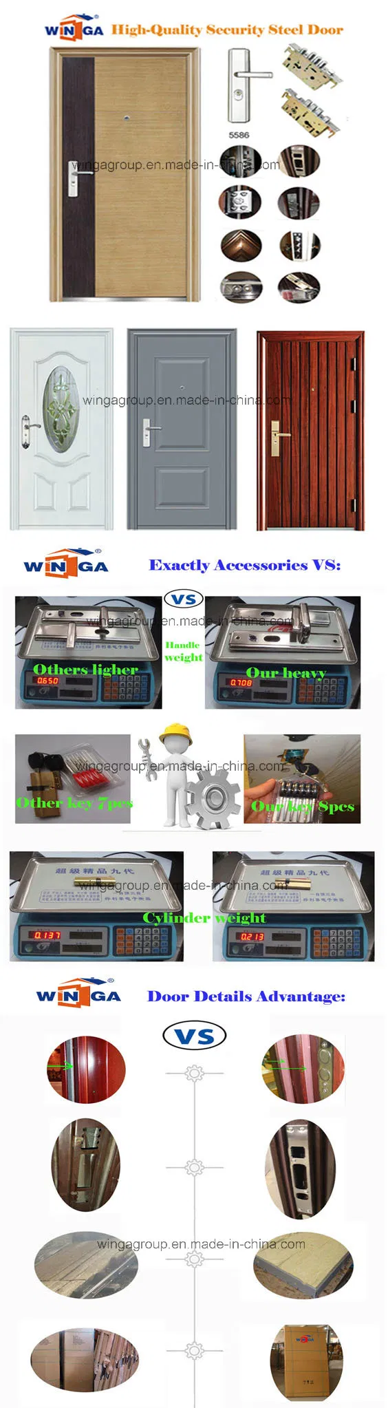 Reasonable Price Wood Color Winga Security Steel Door (W-S-46)