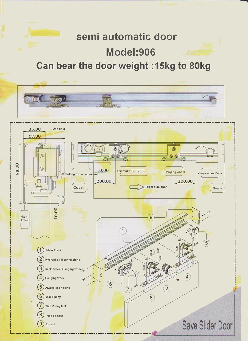 Right Opening Semi-Automatic Sliding Door Closer 906-a