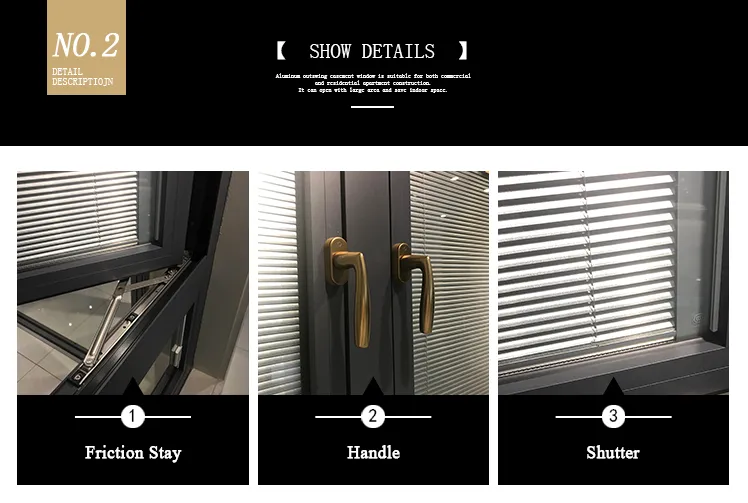 Roomeye Awning New Thermal Break Aluminium/Aluminum Casement/Awning/Sliding Window with Aama/Nfrc Certificate and Title-24 Approved with 4′′ Security Limiter