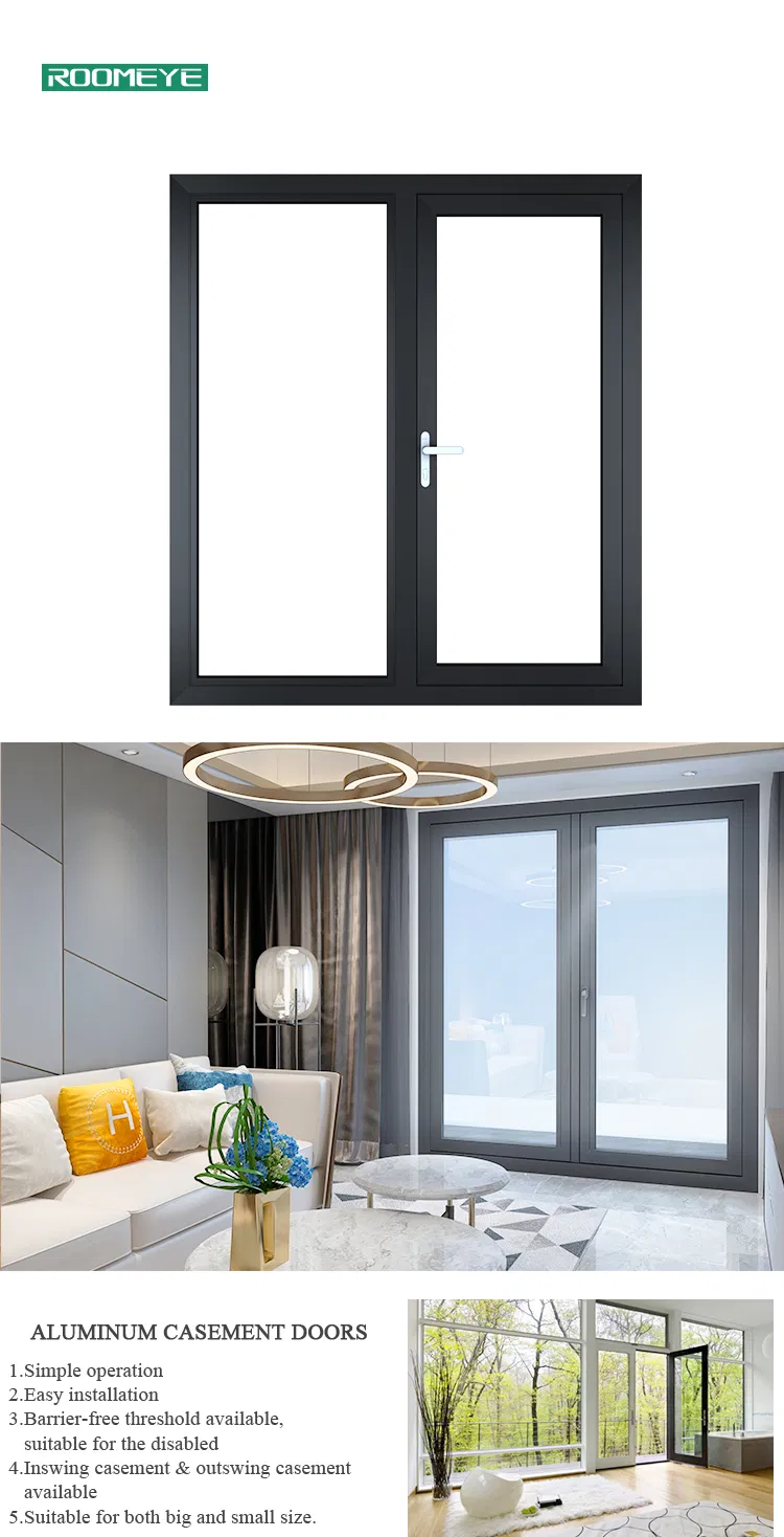 Roomeye Wood Aluminium Grilled Design Double Casement French Door