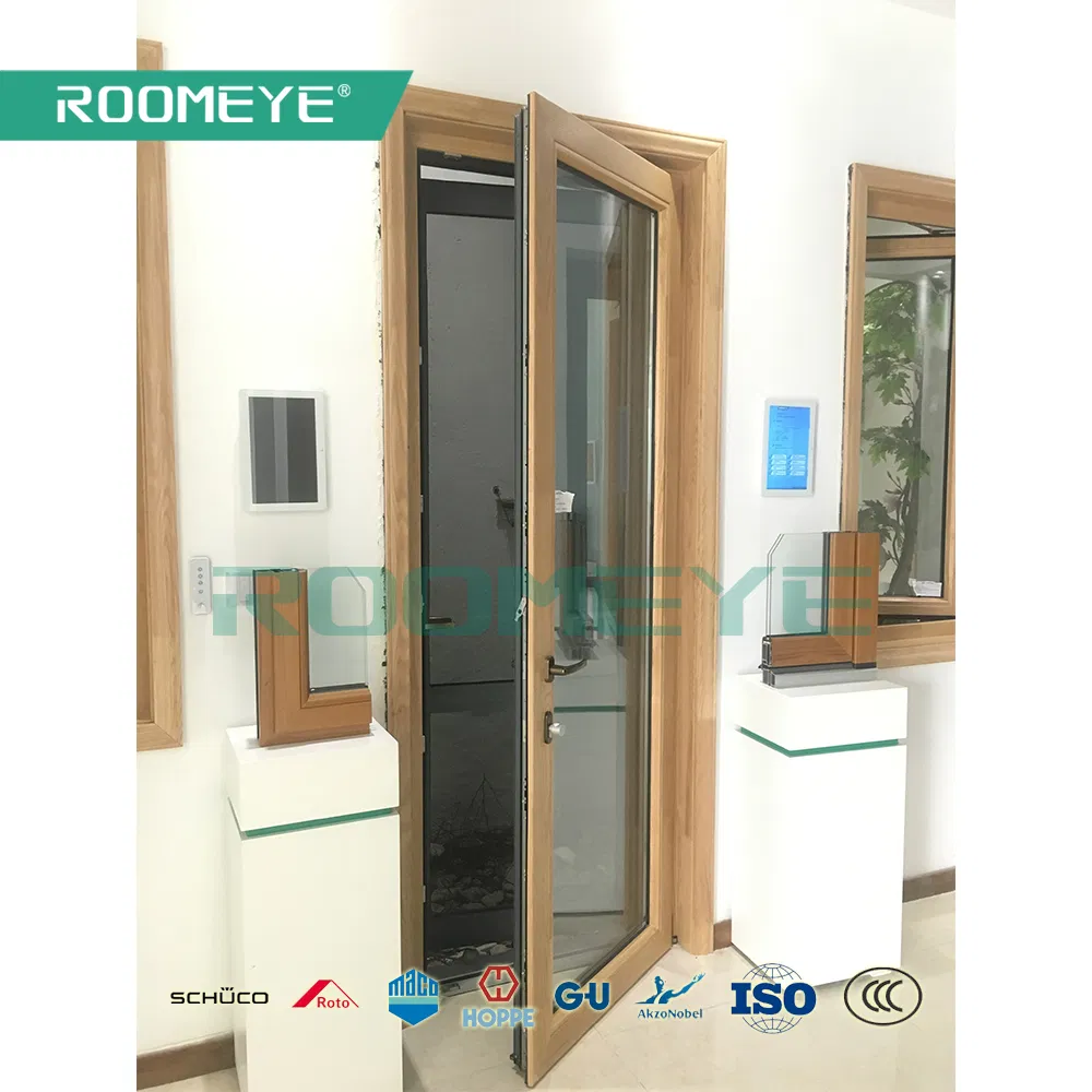 Roomeye Wood Aluminium Grilled Design Double Casement French Door
