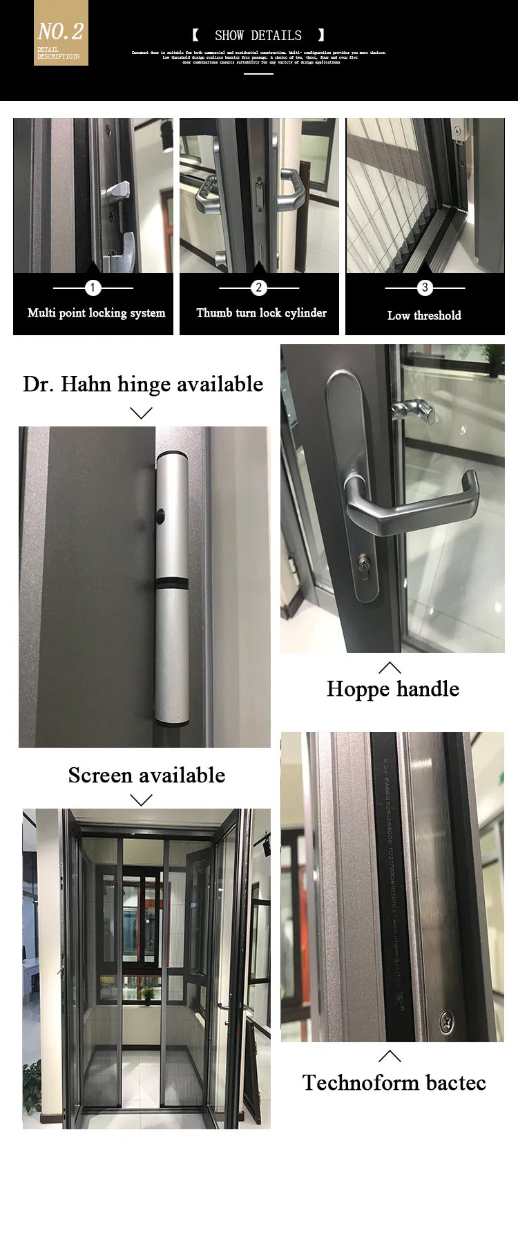 Roomeye Wood Aluminium Grilled Design Double Casement French Door