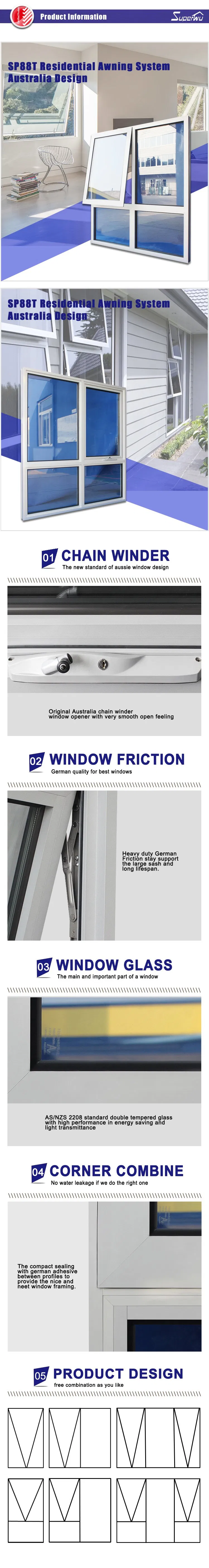 Surface Finished Australian Standard Aluminum Chain Winder Awning Window with Double Tempered Low E Glass