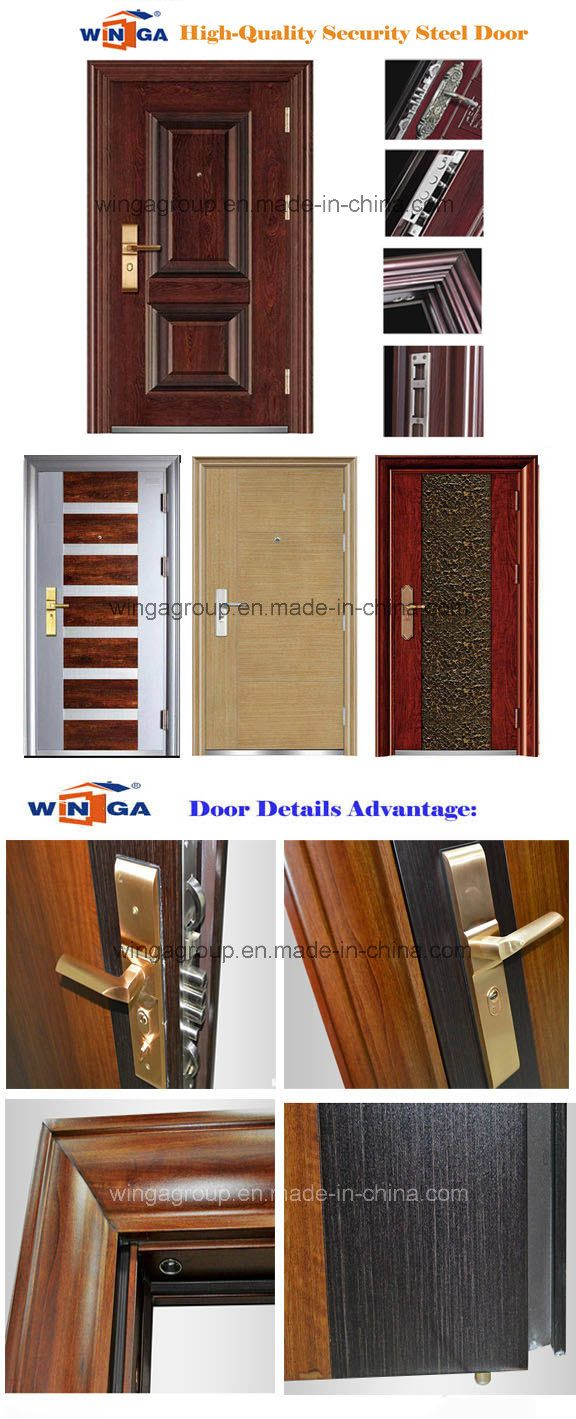 Wood Color Security Steel Metal Entry Exterior Door (W-S-135)