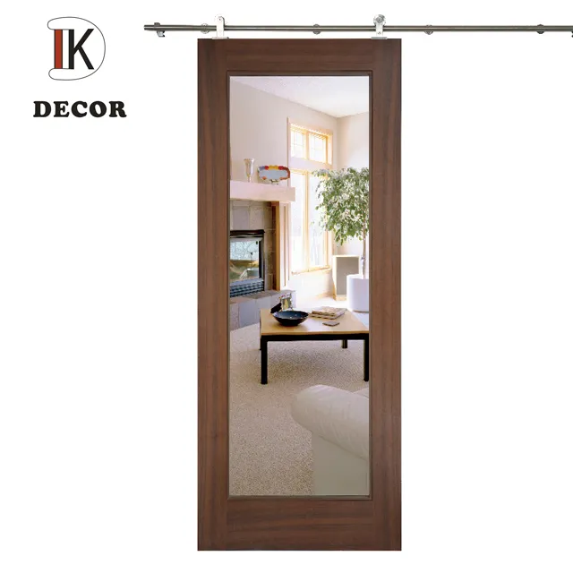 Wood Main Door Designs Natural Walnut Veneer Mirrored Barn Door Slab
