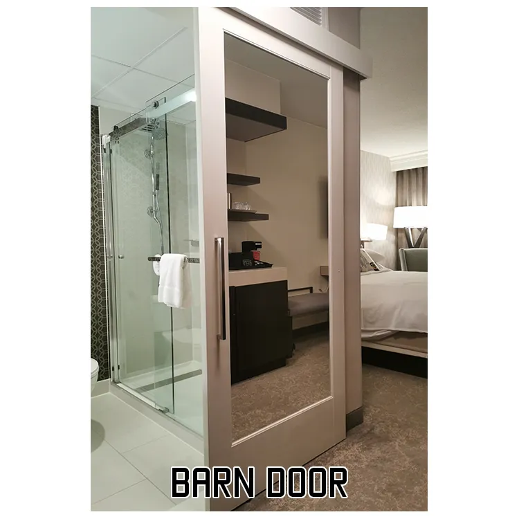 Wood Main Door Designs Natural Walnut Veneer Mirrored Barn Door Slab